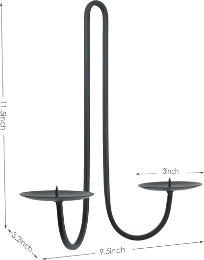 Metal Wall Candle Sconce Holder Set of 2 Wall Mount Candle Holders Modern Wall Candle Sconces Hanging for Living Room Farmhouse Fireplace Wedding 16.5"×5"×3" (Black)