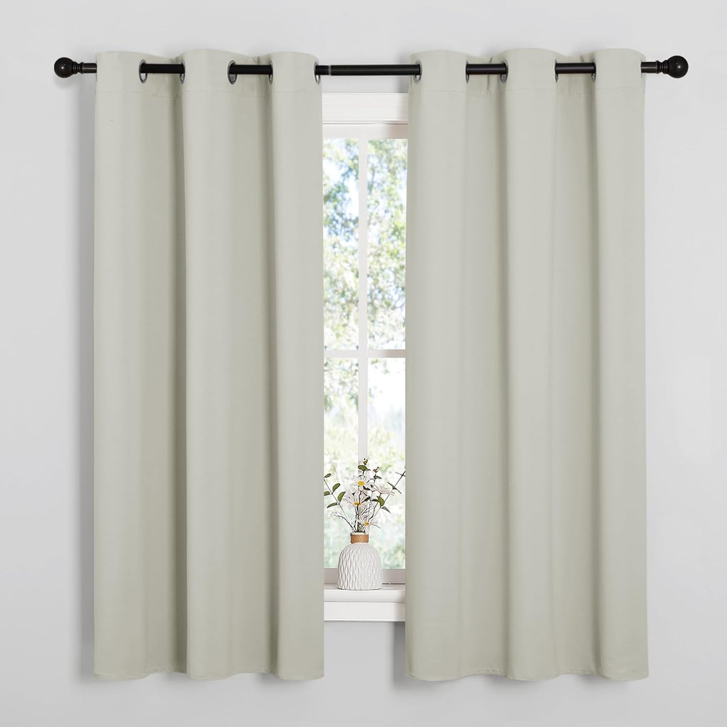 NICETOWN Halloween Pitch Black Solid Thermal Insulated Grommet Blackout Curtains/Drapes for Bedroom Window (2 Panels, 42 inches Wide by 63 inches Long, Black) - Colors A