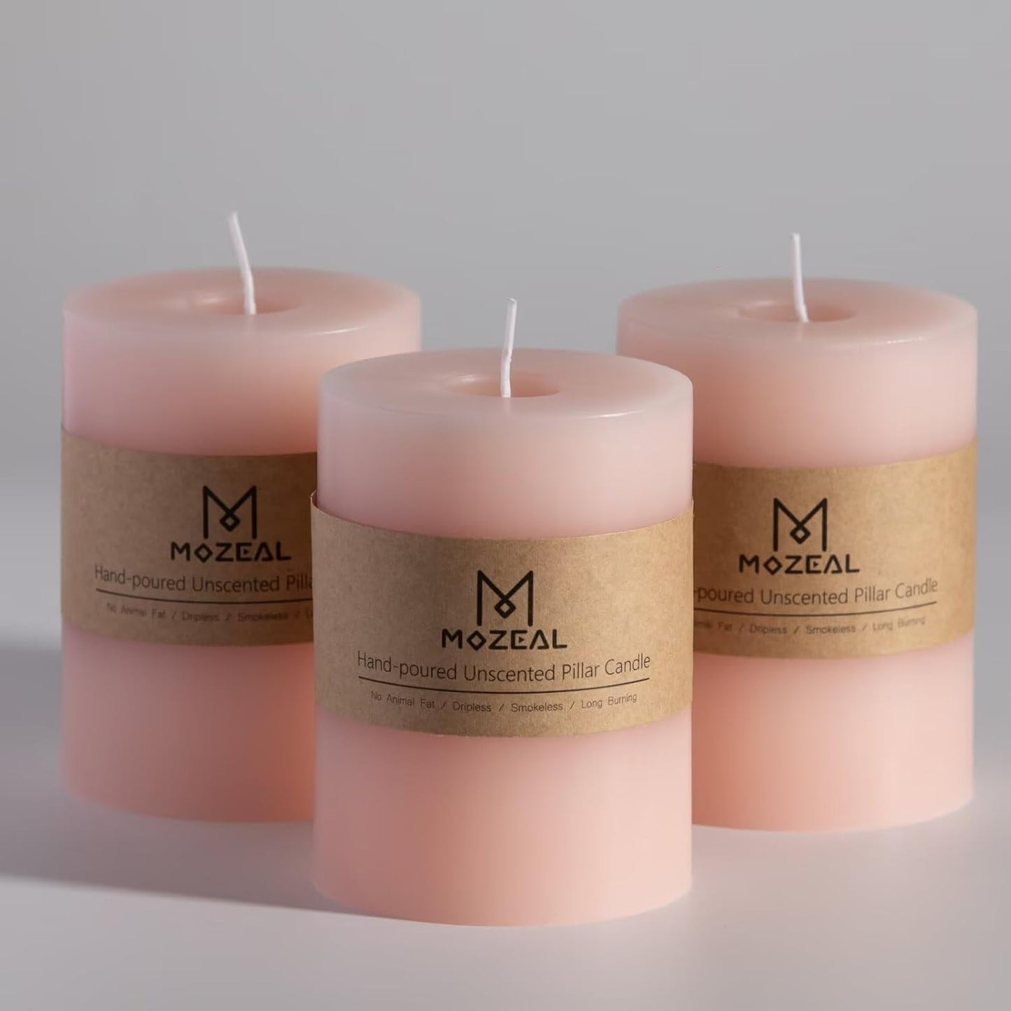 MOZEAL 3" x 4" Hand-Poured Unscented Candle,Dripless Pillar Candle Set of 3,Long Clean Burning,Approx 72 Hours Burn Time,Rustic Country Style,Wedding,Dinner,Christmas and Home Decor,White