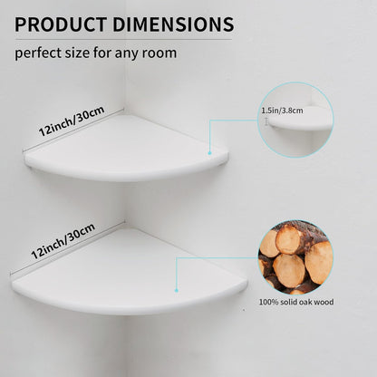 Corner Shelves, Floating Corner Shelf, Set of 2 7inch Solid Oak Wood Wall Shelves, Round End Wall Mount with Wire Hole Shelving for Small Plant for Bedroom Kitchen, Living Room