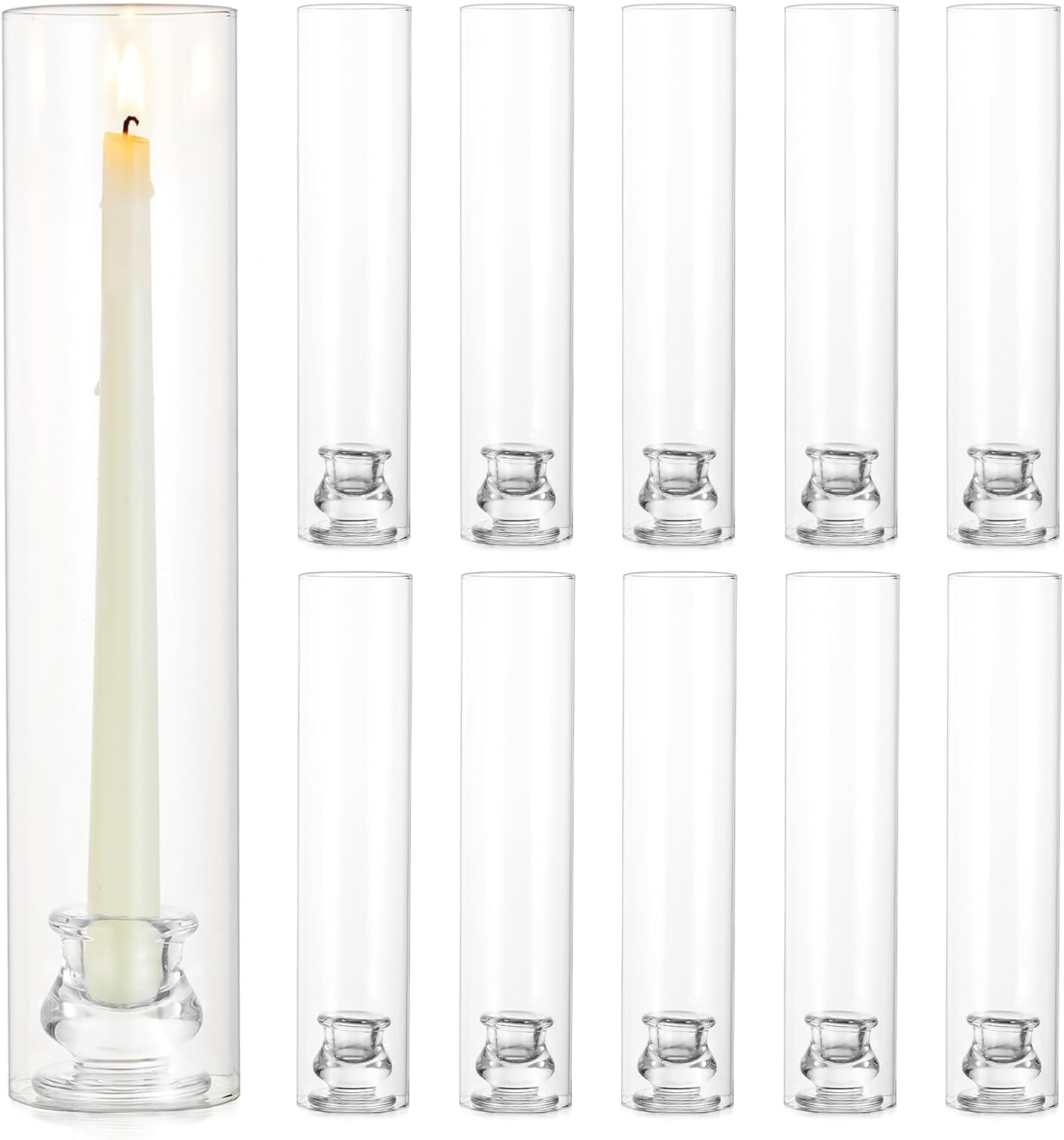 Glass Hurricane Candle Holder: 12" Tall Candlestick Holder Bulk with Cylinder Windproof Cover Set of 6 Clear Taper Candle Holders for Wedding Party Birthday Christmas Decor