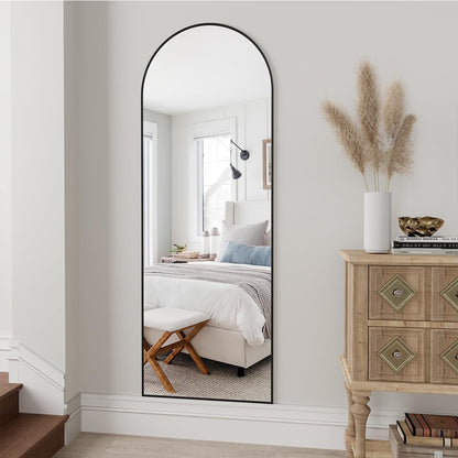 Dewfig Arched Full Length Mirror, 76"x34" Large Floor Mirror, Full Body Mirrors for Leaning or Hanging, Standing Mirrors for Bedroom, Living Room,Dressing Room, Aluminum Alloy Frame, Black