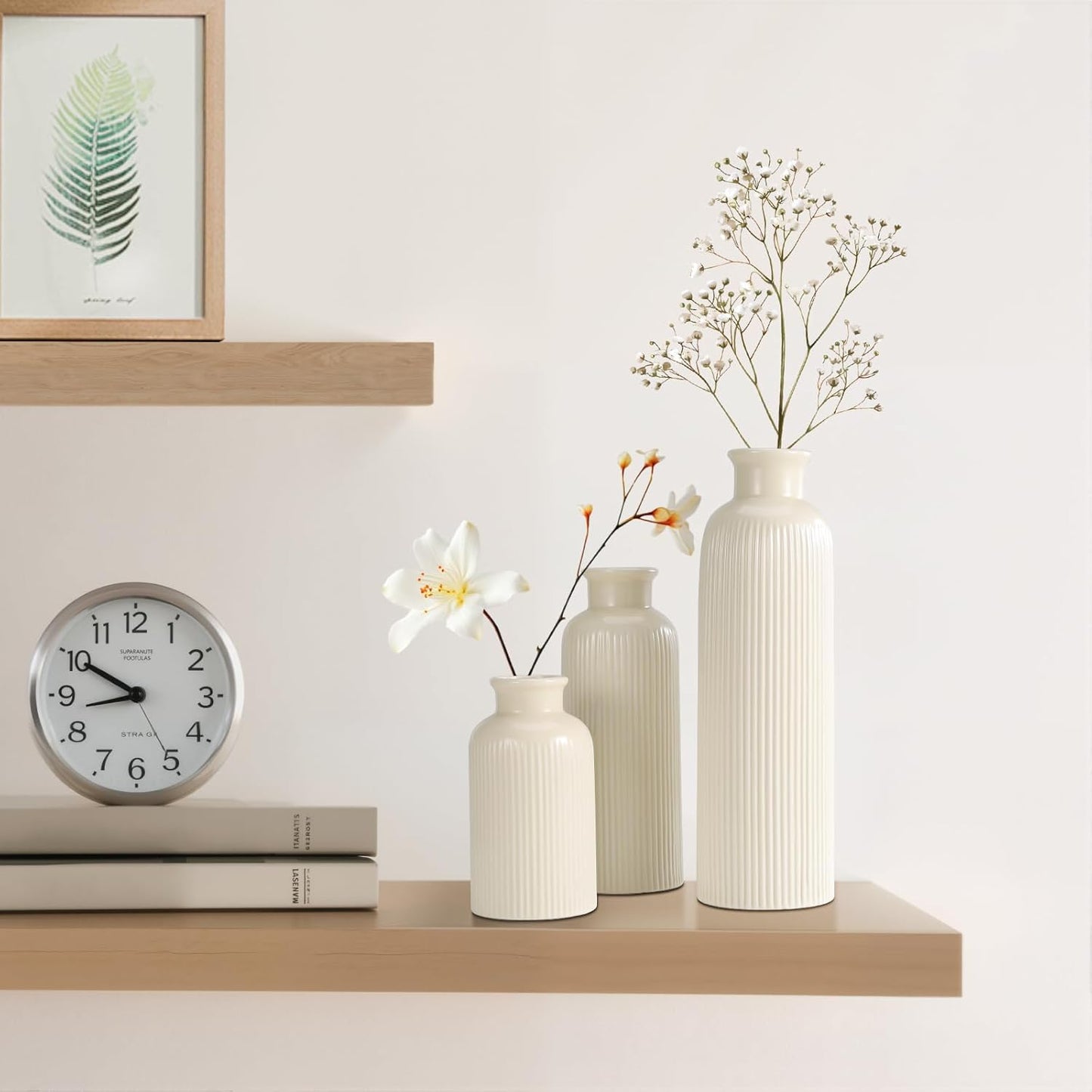 Small White Ceramic Vase Set of 3, Boho Modern White Flower Vase Room Decor, Farmhouse Decor, Vases for Your Kitchen, Bathroom, Bedroom, Living Room, Office&Shelf Centerpiece Table Decorations