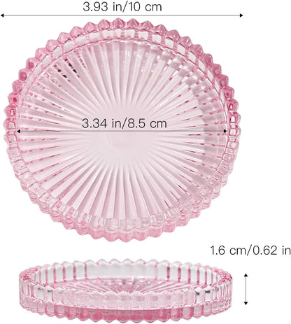 Vixdonos 3.8 Inch Glass Pillar Candle Holder Set Pack 2 Gear Round Plate Serrated Candle Stand for Table Centerpieces,Party, Wedding and Home Decor