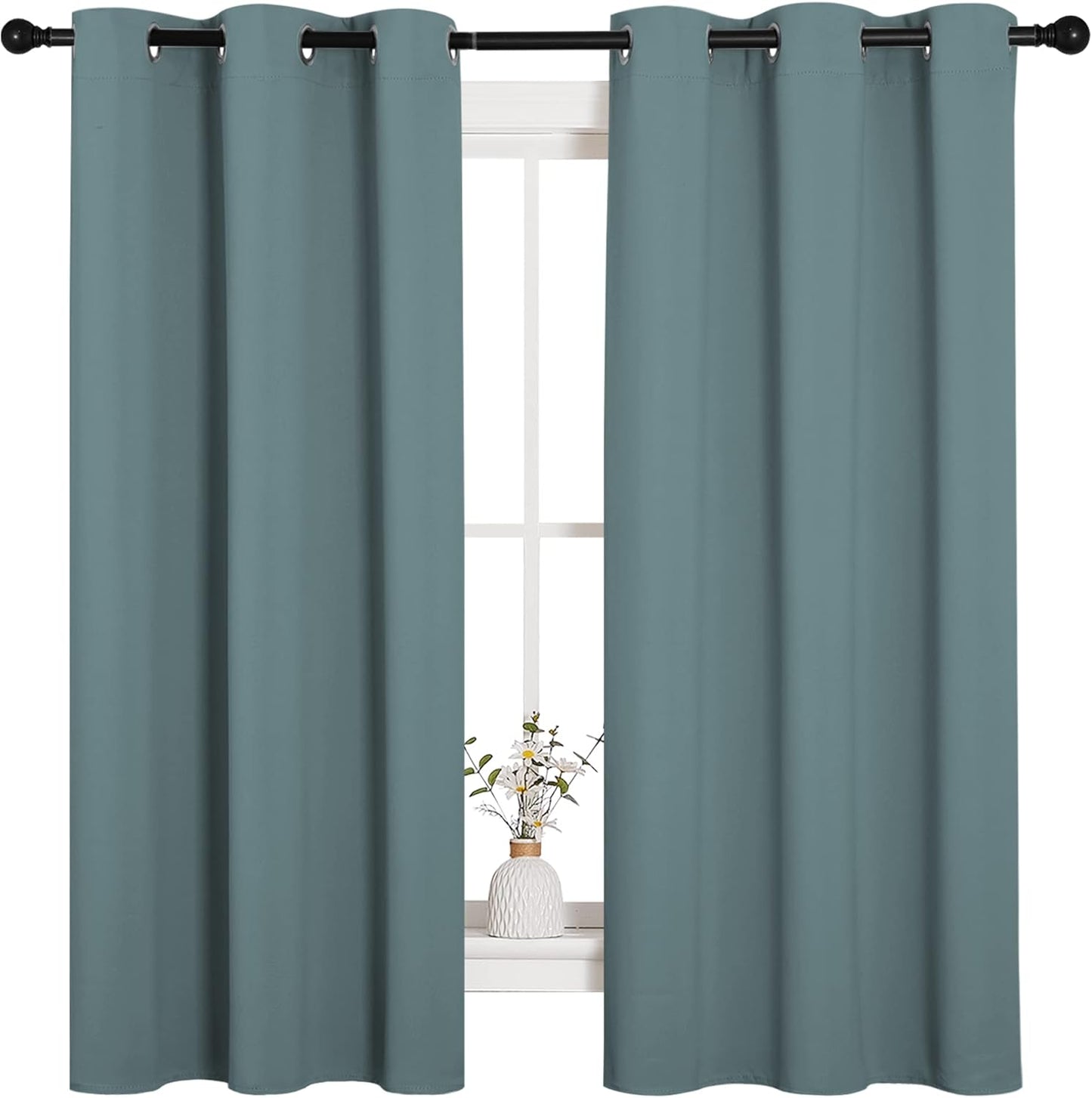 NICETOWN Halloween Pitch Black Solid Thermal Insulated Grommet Blackout Curtains/Drapes for Bedroom Window (2 Panels, 42 inches Wide by 63 inches Long, Black) - Colors C