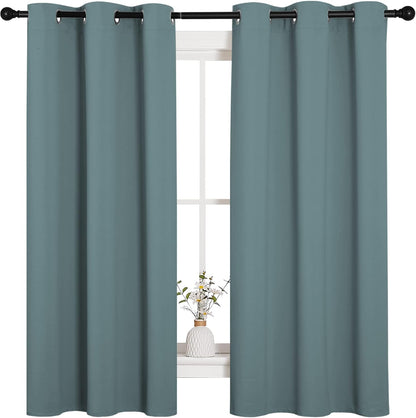 NICETOWN Halloween Pitch Black Solid Thermal Insulated Grommet Blackout Curtains/Drapes for Bedroom Window (2 Panels, 42 inches Wide by 63 inches Long, Black) - Colors C