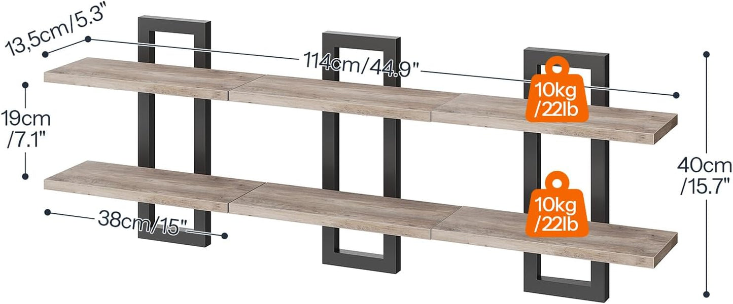 HOOBRO Floating Shelves, 15 Inch Wall Shelf Set of 2, Wall Mounted Storage Shelves 2-Tier, Hanging Bathroom Shelves, for Living Room, Bedroom, Bathroom, Kitchen, Rustic Brown and Black BF32BJ01G1