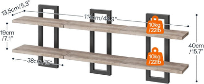 HOOBRO Floating Shelves, 15 Inch Wall Shelf Set of 2, Wall Mounted Storage Shelves 2-Tier, Hanging Bathroom Shelves, for Living Room, Bedroom, Bathroom, Kitchen, Rustic Brown and Black BF32BJ01G1