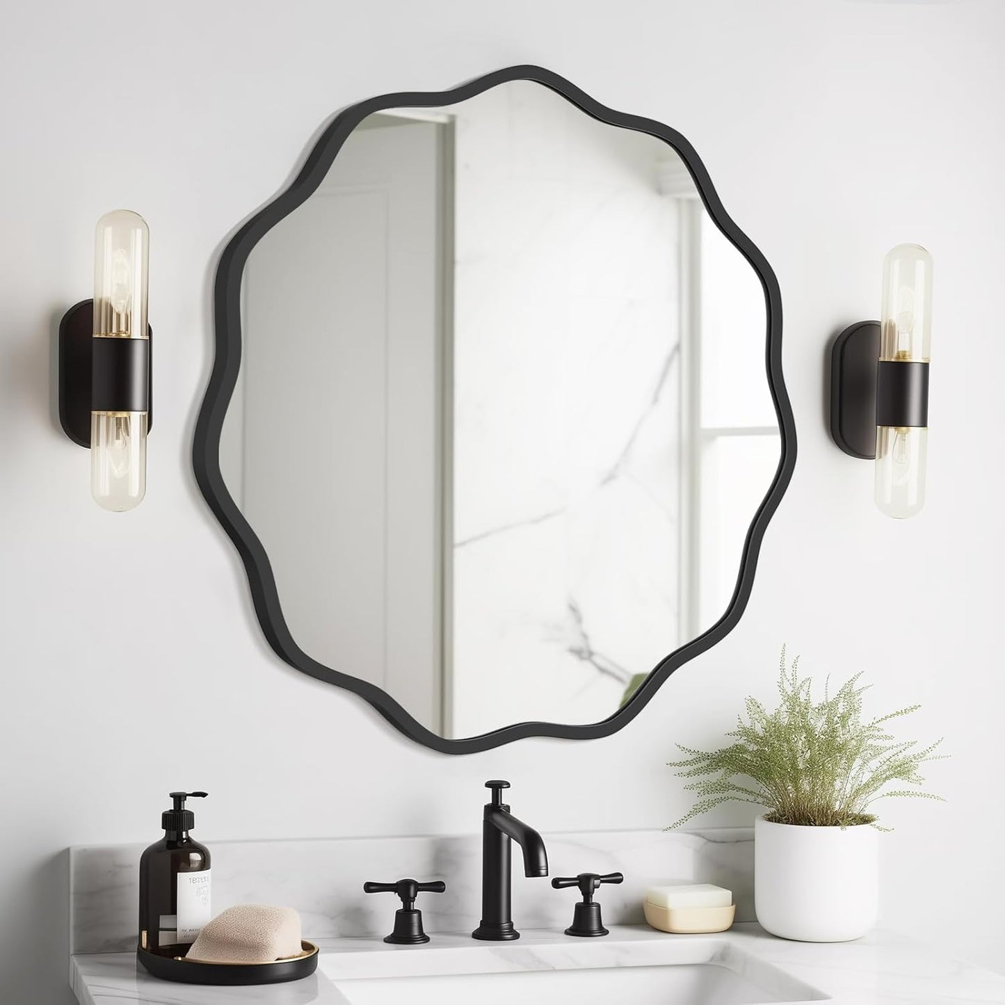 WallBeyond Round Wavy Mirror for Wall Decorative 24 inch, Modern Round Mirror Aluminum Frame for Bathroom Bedroom Living Room Home House Office Entryway, Gold