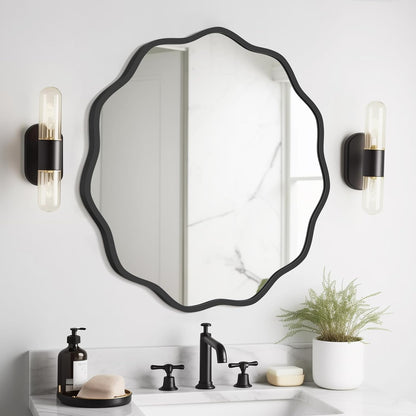 WallBeyond Round Wavy Mirror for Wall Decorative 24 inch, Modern Round Mirror Aluminum Frame for Bathroom Bedroom Living Room Home House Office Entryway, Gold