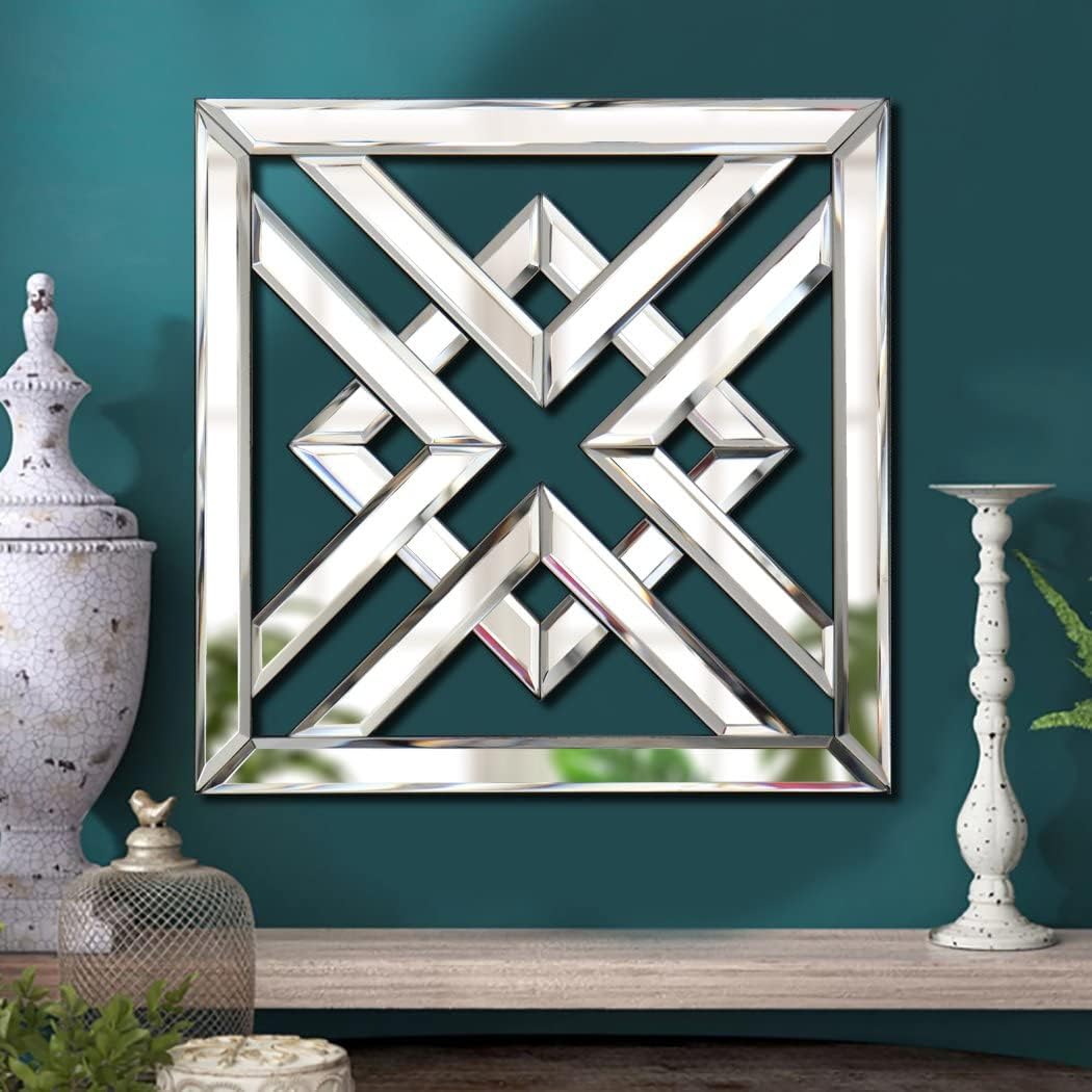 QMDECOR 2 Pack Silver Mirrored Square Wall-Mounted Mirrors Modern Glam Accent Decor for Home