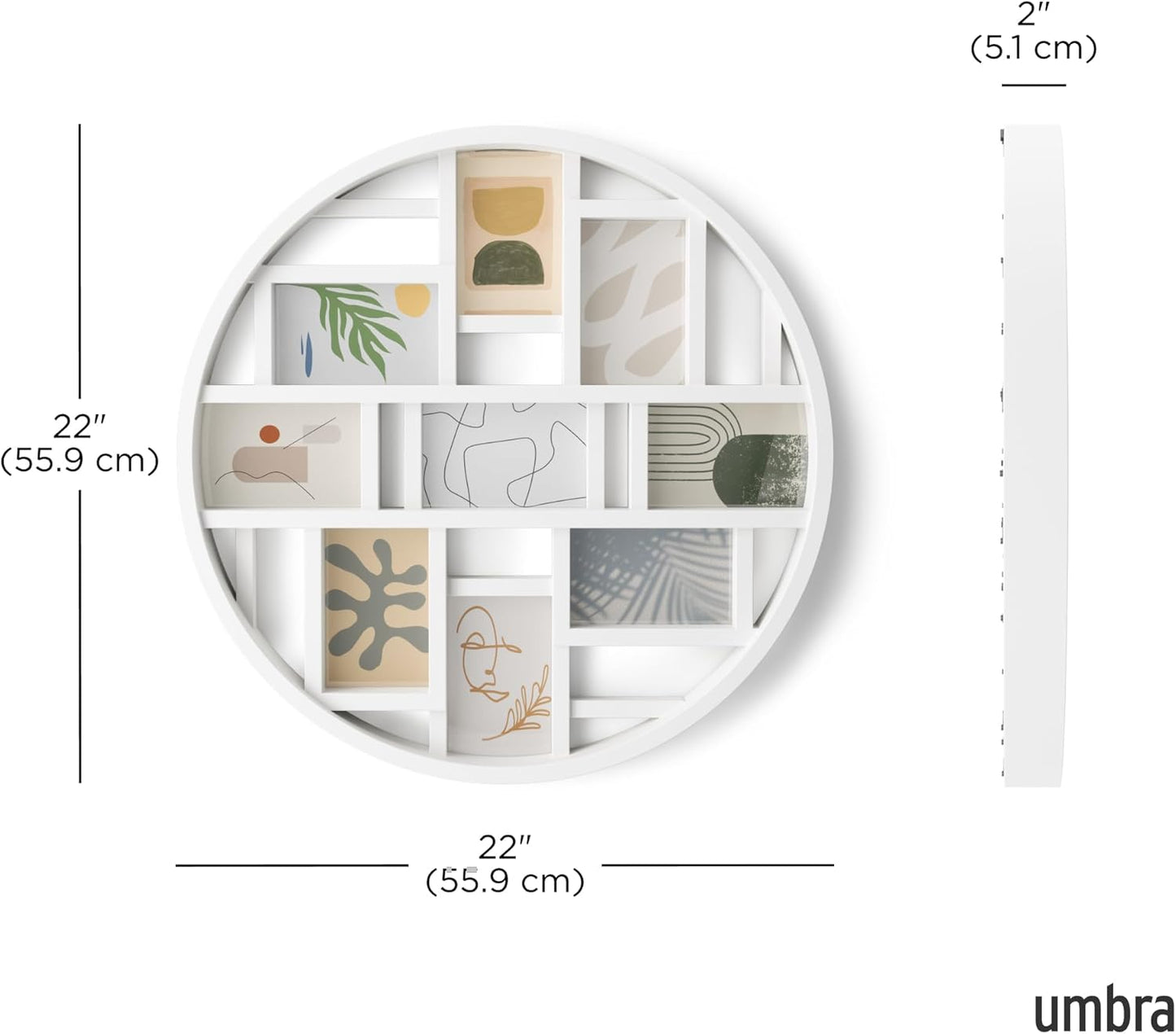 Umbra Luna Collage Picture Frame Holds Nine 4x6" Photos, Large 22-Inch Diameter, Black