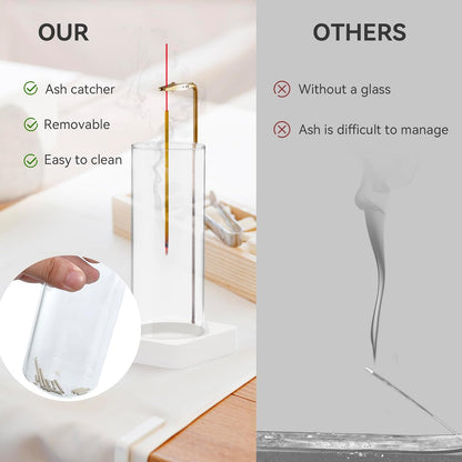 1 Pack Incense Holder for Sticks, Insence-Stick Holder Ash Catcher with Removable Glass [Anti-Ash Flying], Mess-Free Incense Burner Holder, Perfect for Meditation Yoga Relaxation, Home Decor