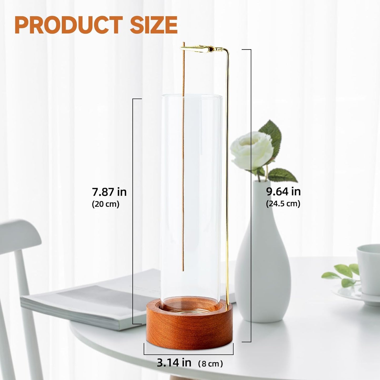 Incense Holder for Sticks, Anti-Ash Flying Incense Burner with 30 Incense Sticks, Detachable Glass Ash Catcher (Wood, Brown)
