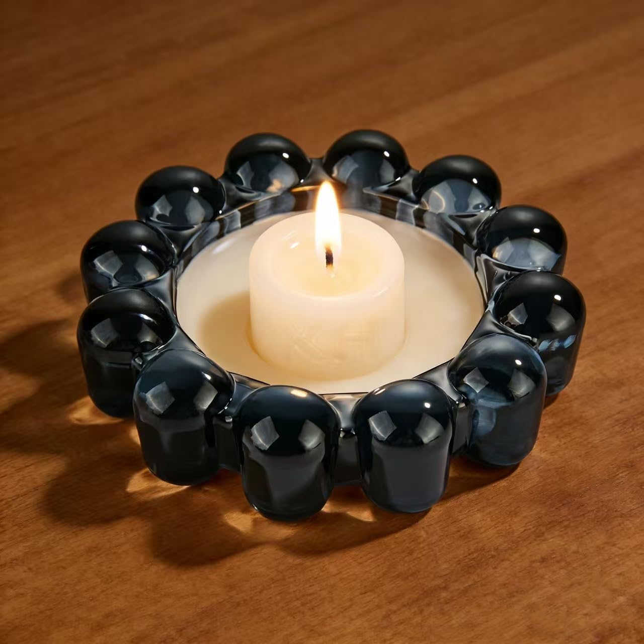 khtumeware Chic Smoky Bubble Glass Candle Dish – Modern Clear Glass Candle Holder for Tealights & Diffusers, Decorative Tray for Home & Tabletop Decor（1 Pack）