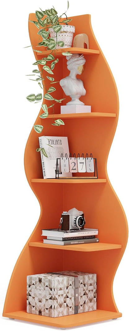 Tribesigns Corner Shelf, Modern 5-Tier Wall Corner Bookshelf, Stylish Corner Small Bookcase Storage Rack Plant Stand with Unique Shape for Living Room, Home Office (White, 1PC)