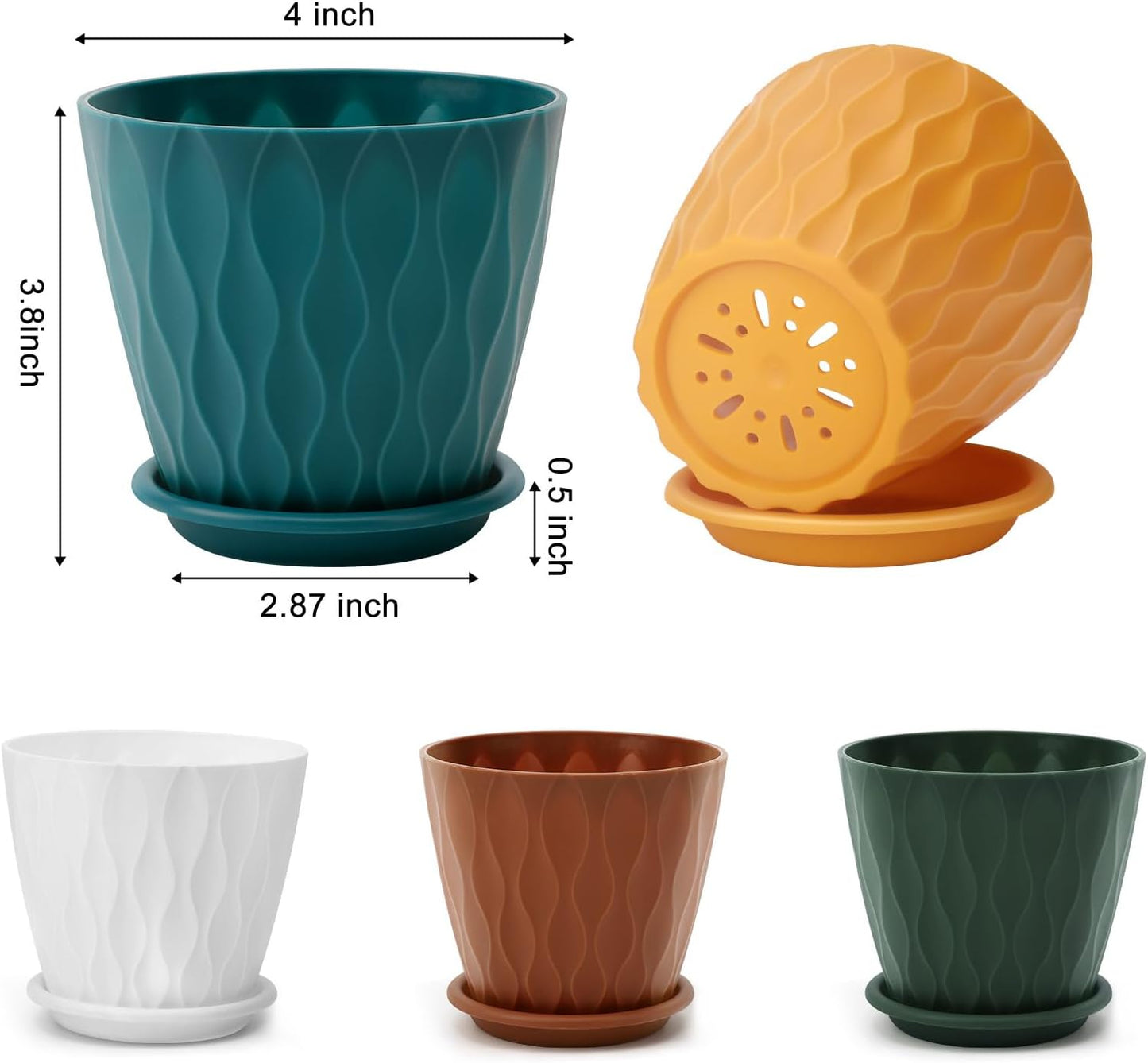 YNNICO 6 inch Plant Pots, 5 Pack Flower Pots Outdoor Indoor, Planters with Drainage Holes and Tray Saucers（Multicolor）