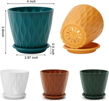 YNNICO 6 inch Plant Pots, 5 Pack Flower Pots Outdoor Indoor, Planters with Drainage Holes and Tray Saucers（Multicolor）