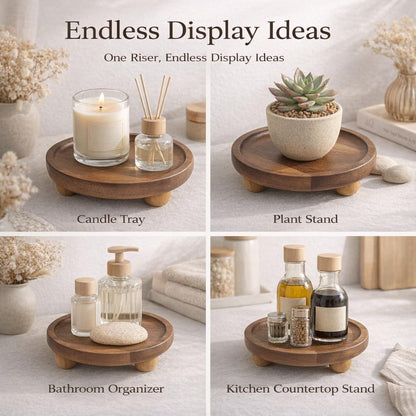 Wooden Riser for Display, 7 Inch Round Wood Riser Pedestal Stand, Small Round Wooden Tray & Wood Pedestal Tray, Elevated Tray for Candles Plants Bottles Vases, Farmhouse Tabletop Entry Table Centerpiece Decor