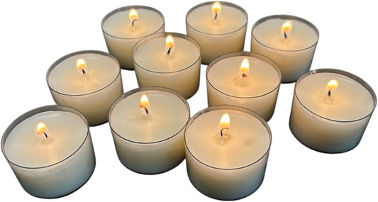 Stonebriar 96 Count White Unscented Smokeless Long Burning Clear Cup Tea Light Candles with 6 to 7 Hour Burn Time