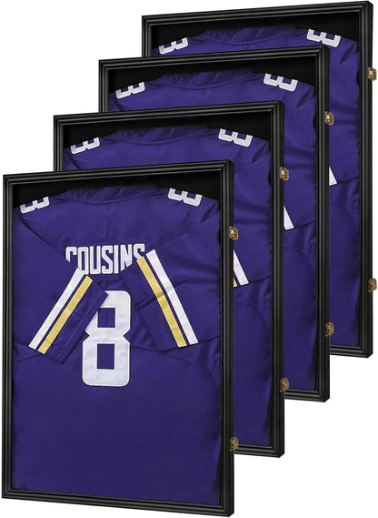 Large Lockable Jersey Frame Display Case Wall Mount, T-Shirt Shadow Box with Clear UV-Protective Acrylic, Hangers Linen Backing for Football, Basketball, Baseball