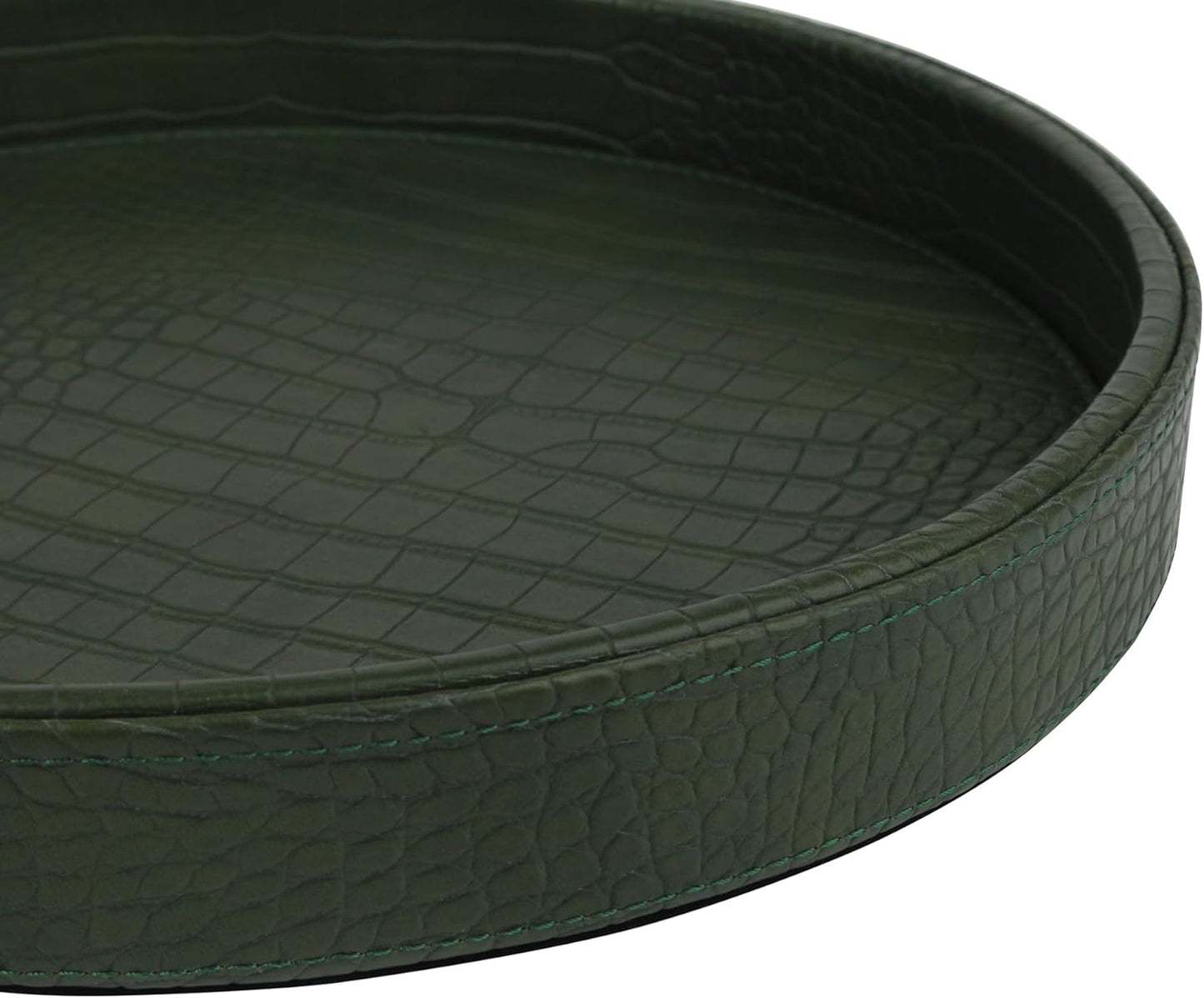 HofferRuffer Round Serving Tray 20'', Elegant Faux Leather Circle Ottoman Table Tray, Serve Tea Coffee Breakfast in Bedroom Living Room Kitchen (Brown)