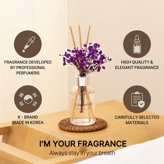 COCODOR Flower Reed Diffuser Set / 3.4oz / White Jasmine/Scent Diffuser with Sticks Home Fragrance Reed Diffuser for Bathroom Shelf Decor