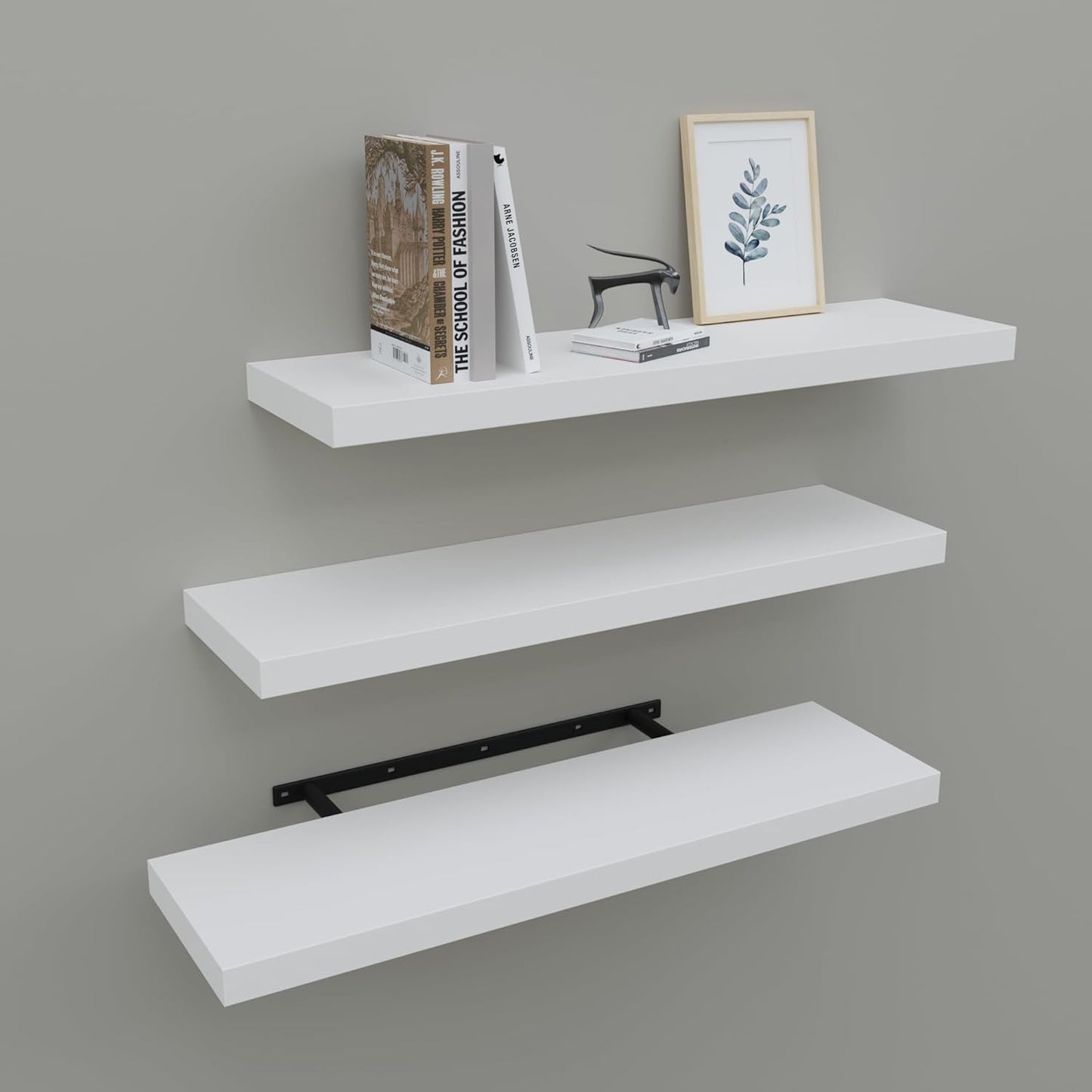 Upassion White Floating Shelves - Set of 3, 16" Wall Mounted Shelves for Home Decor, Living Room, Bedroom, Bathroom, Kitchen