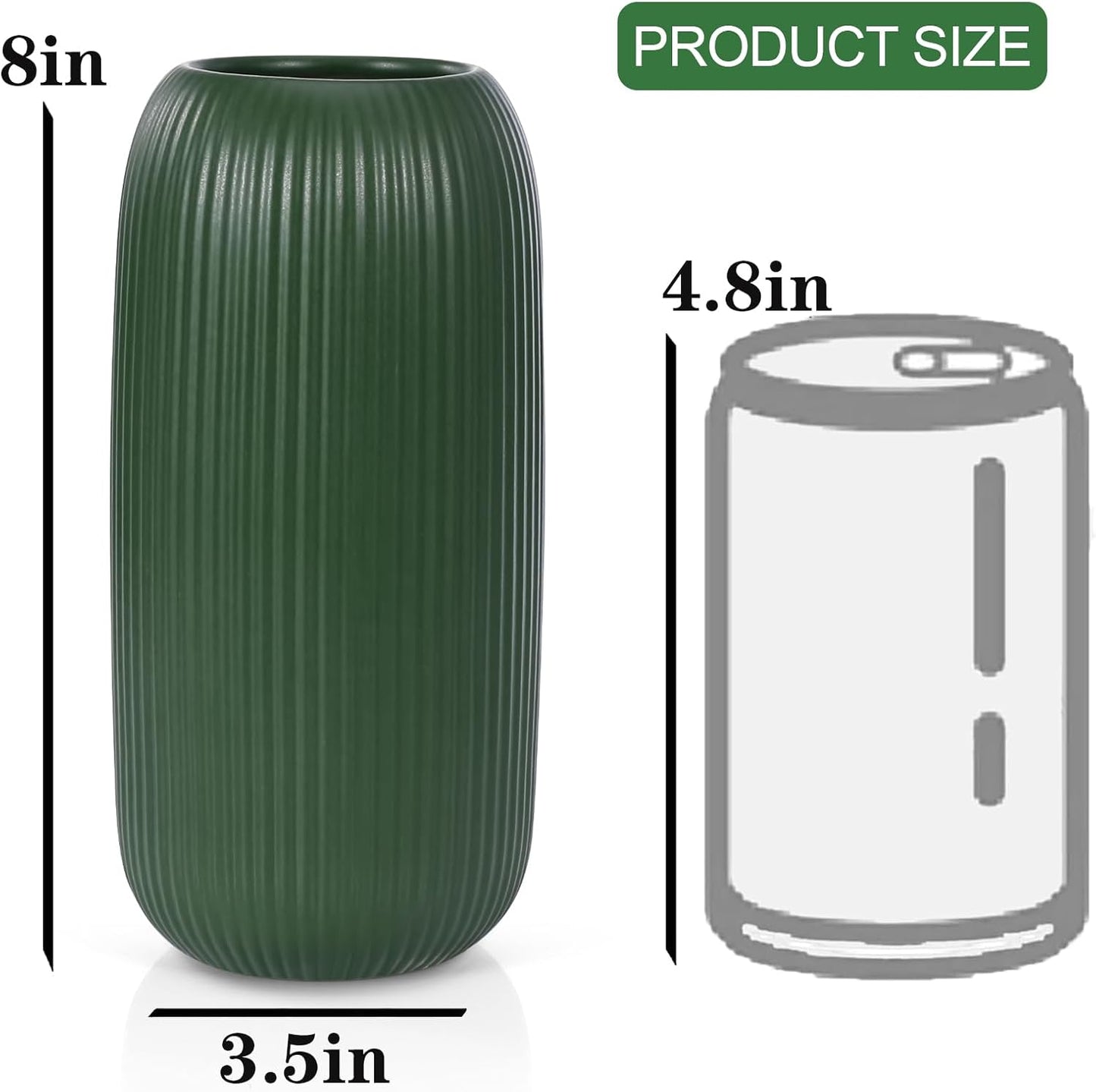 Ceramic Vase for Flowers – Modern Small Ribbed Textured Flower Vase for Home Decor, Pampas Grass, Decorative, Farmhouse, Coffee Table, Kitchen Centerpieces, Bookshelf and Home Living (White)