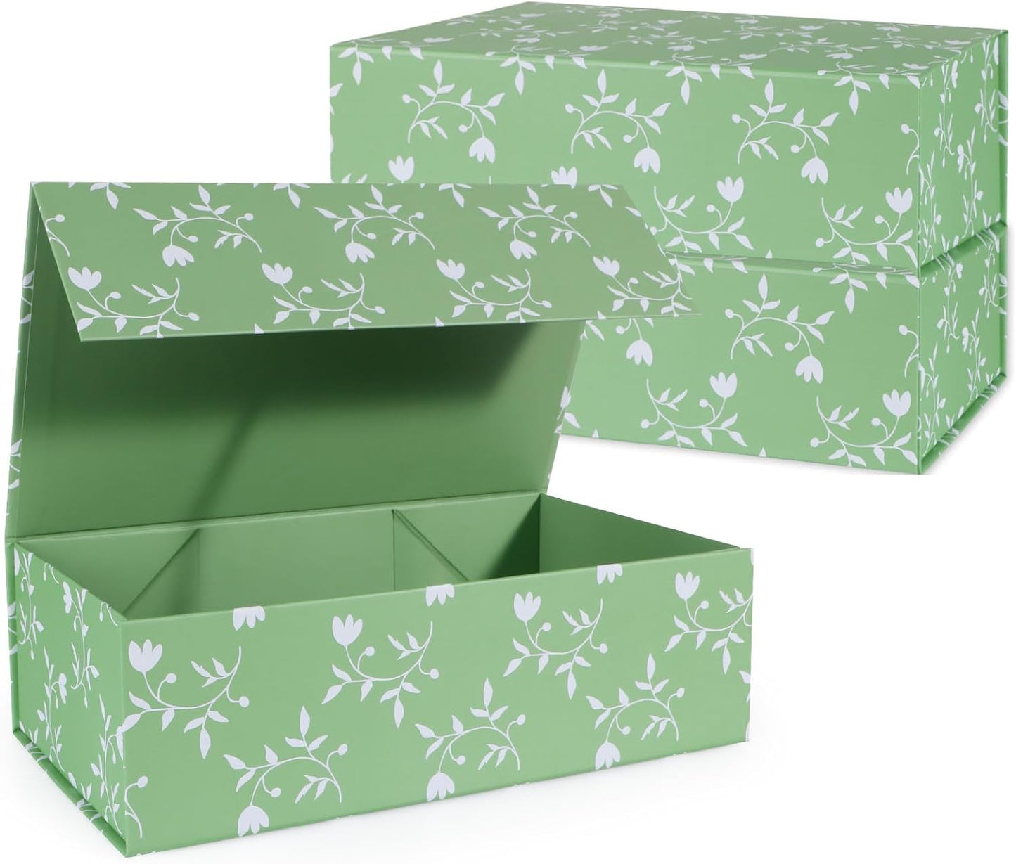 LFBOX Floral Gift Box with Magnetic Lids 13.8x8.3x4.4 in, Large Bridesmaid Proposal Boxes, Rectangle Wedding Decorative Storage Box 1 Pack