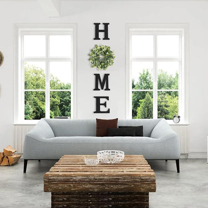 Pinkpum Wood Home Sign with Artificial Eucalyptus Wreath for O, Hanging Farmhouse Wall House Decor Wood Letters for Wall Art Rustic Home Decor, Wall Decor for Living Room Kitchen Entryway (Black)