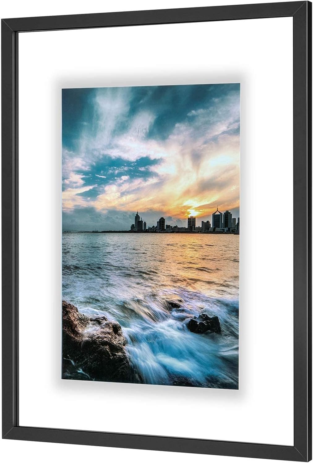 ONE WALL 11x14 Inch Floating Frame, Black Wood Double Glass Float Picture Frame Display 11x14/8x10/5x7 Inch Photos or Plant or Petal Specimens for Wall and Tabletop - Mounting Accessories Included