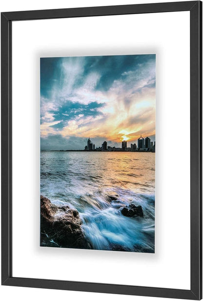 ONE WALL 11x14 Inch Floating Frame, Black Wood Double Glass Float Picture Frame Display 11x14/8x10/5x7 Inch Photos or Plant or Petal Specimens for Wall and Tabletop - Mounting Accessories Included