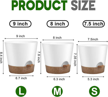 YNNICO Indoor Self Watering Planters with Drainage Holes and Saucers, 8, 7, 6.5, 6, 5.5, 5 Inches, Black, 6 Pots