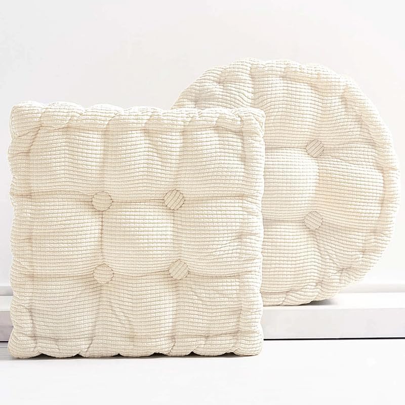 2 Pack Large Square and Round Floor Cushions for Adults Meditation Floor Pillow Green Corduroy Floor Seat Pillows Cushion for Living Room Balcony Tatami Yoga,18x18 Inch