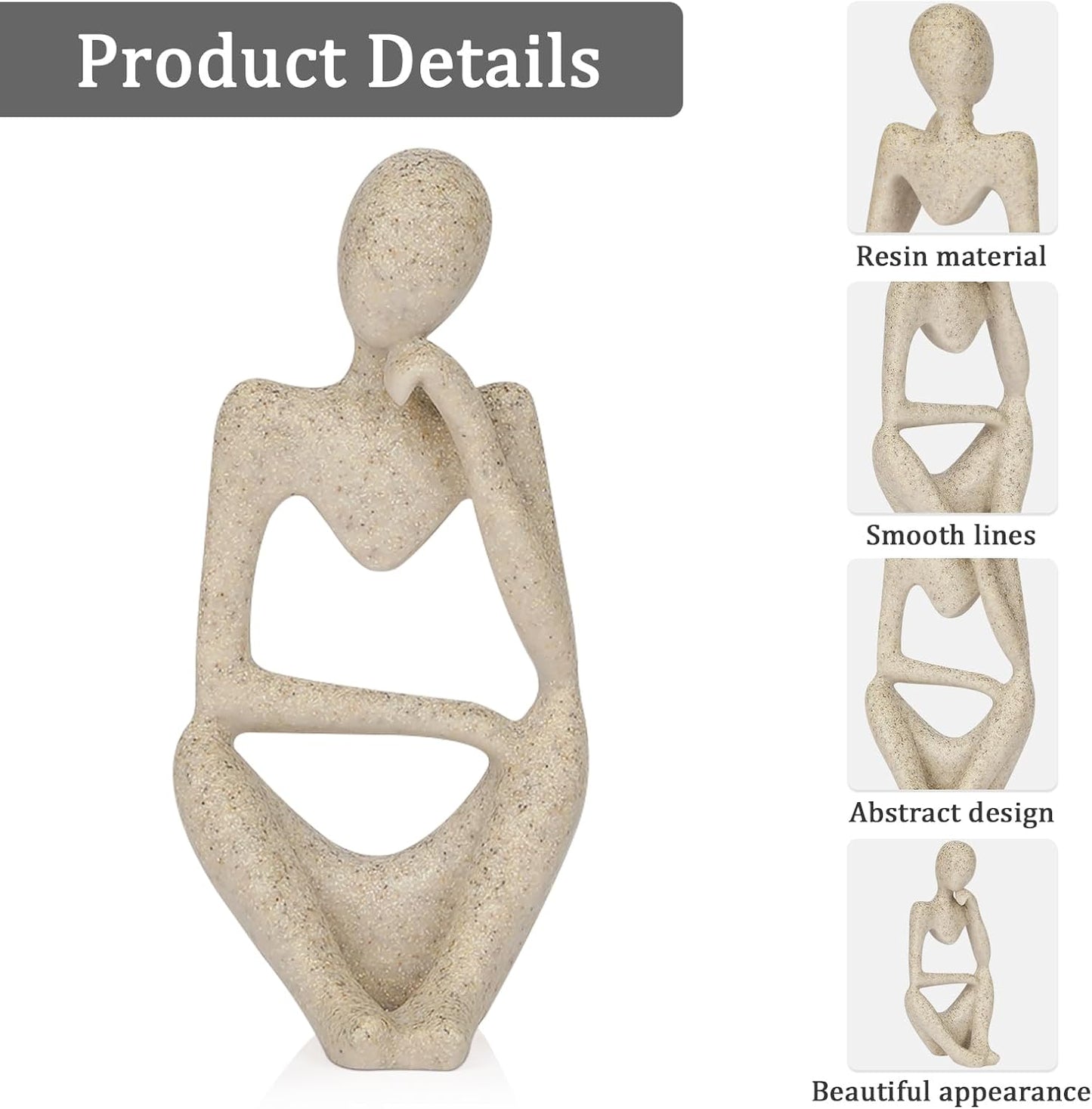 Sandstone Resin Thinker Style Abstract Sculpture Statue Collectible Figurines Home Office Bookshelf Desktop Decor(Small Sandstone,Left)