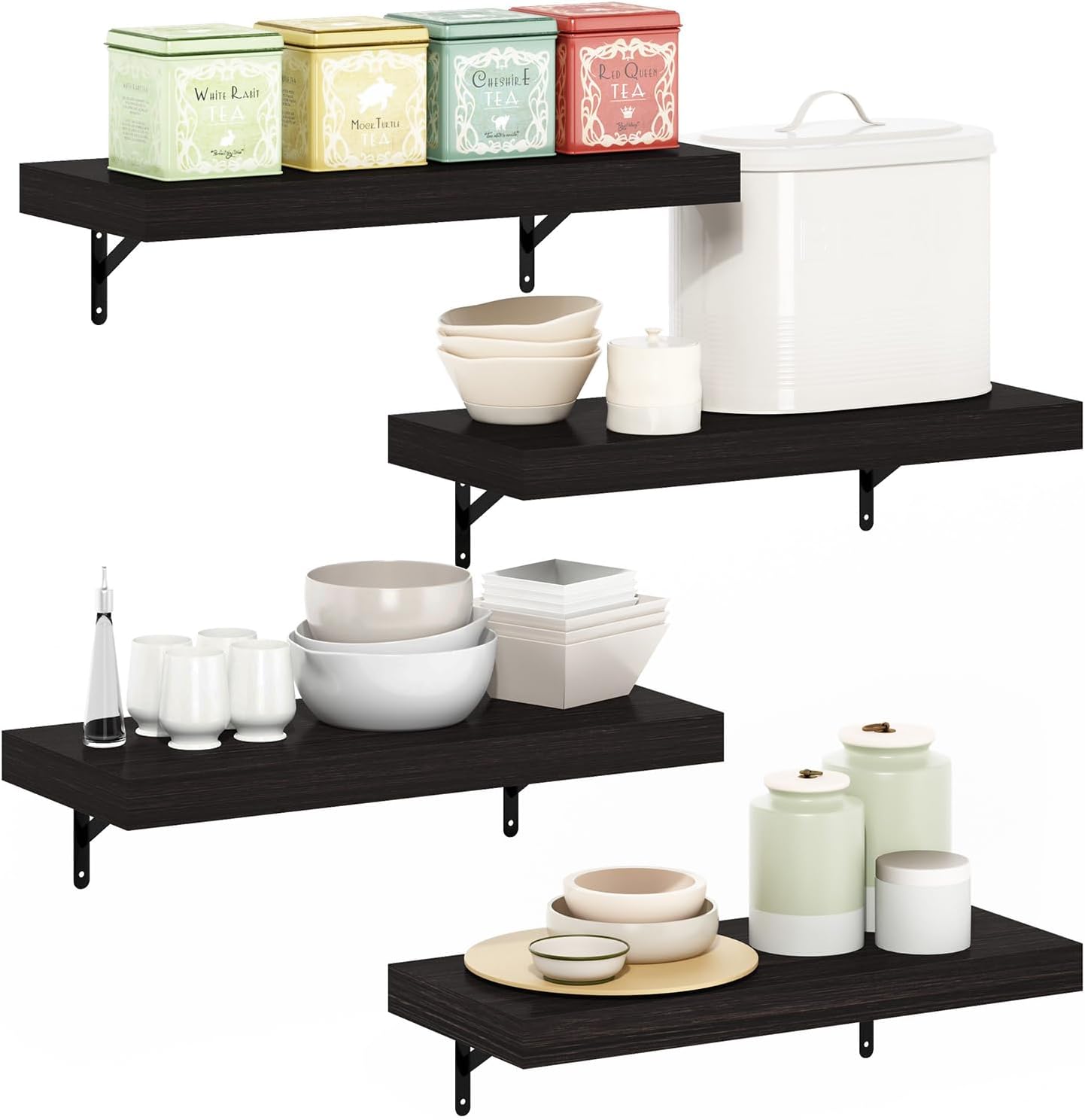 Furinno Rossi 5-Tier Wall Mount Floating Radial Corner Shelf, White