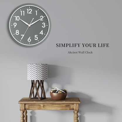AKCISOT Wall Clock, Modern Small Wall Clocks Battery Operated 8 Inch, Silent Non-Ticking Analog Classic for Office, Home, Bathroom, Kitchen, Bedroom, School(Black)