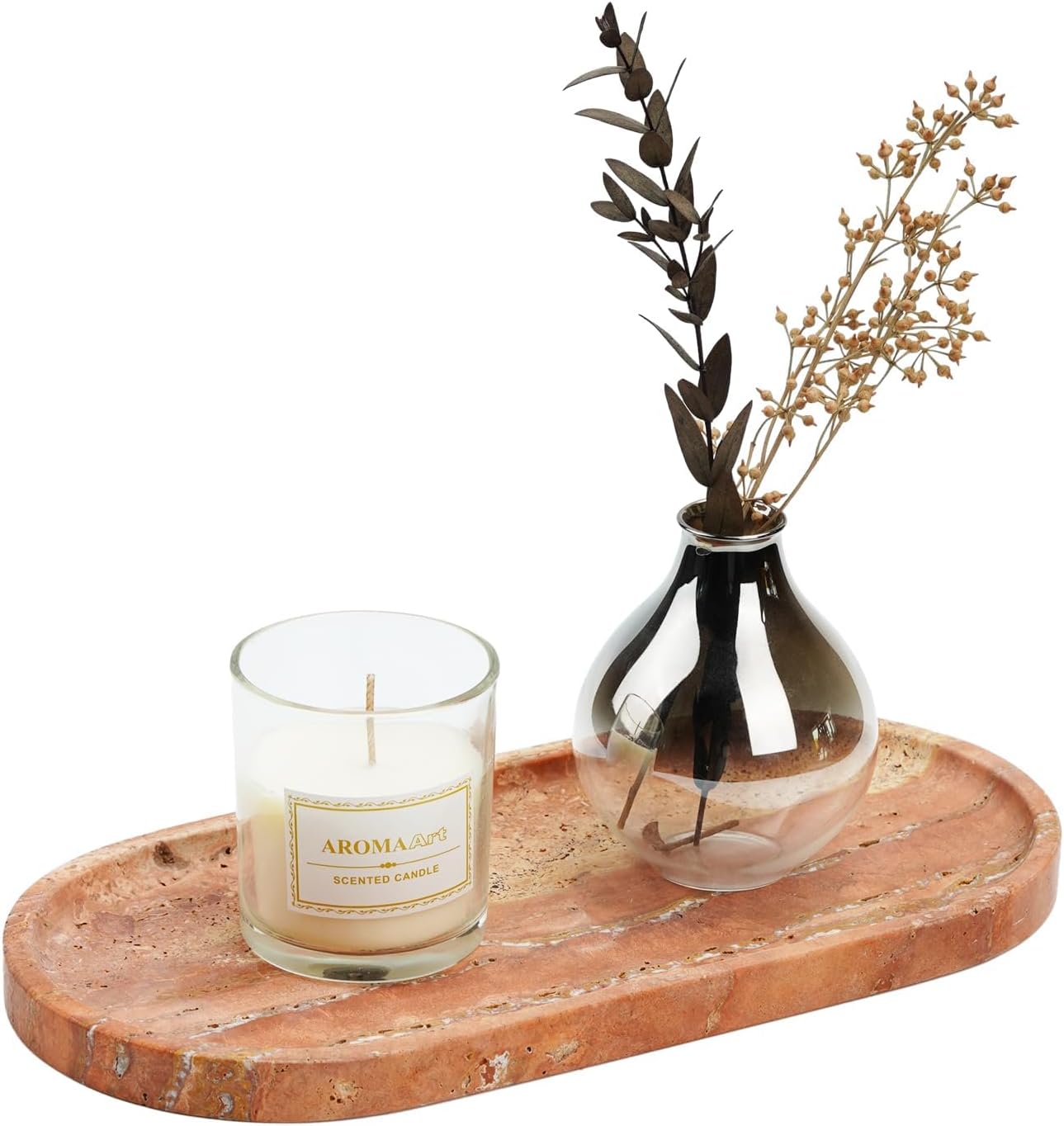 Koville Italian Travertine Tray, 12"x6" Vanity Decorative Marble Tray for Countertop, Catchall Tray for Perfume, Candles, Jewelry Dish Tray