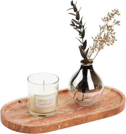 Koville Italian Travertine Tray, 12"x6" Vanity Decorative Marble Tray for Countertop, Catchall Tray for Perfume, Candles, Jewelry Dish Tray