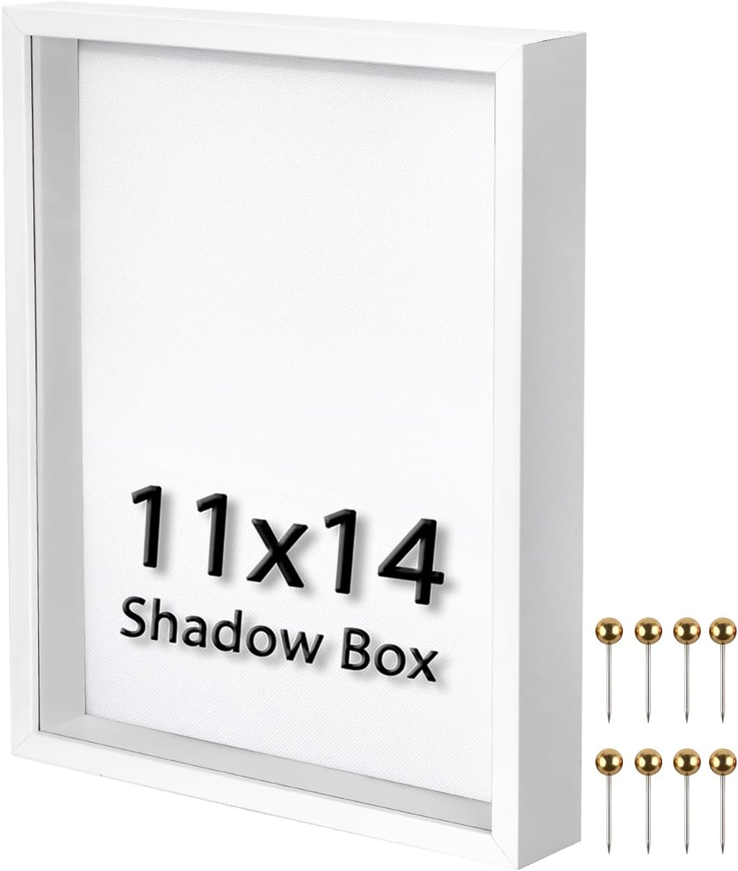 8x8 Shadow Box Frame | Soft Linen Back & Push Pins Included, Polystyrene Glass Memory Display Case for Flowers, Tickets & Cherished 3D Items, White