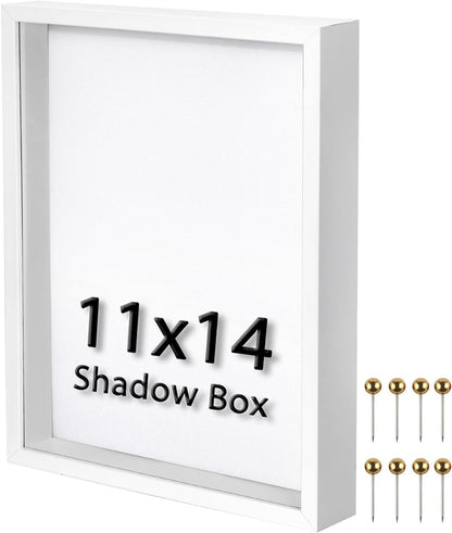 8x10 Shadow Box Frame | Soft Linen Back & Push Pins Included, Polystyrene Glass Memory Display Case for Flowers, Tickets & Cherished 3D Items, Black
