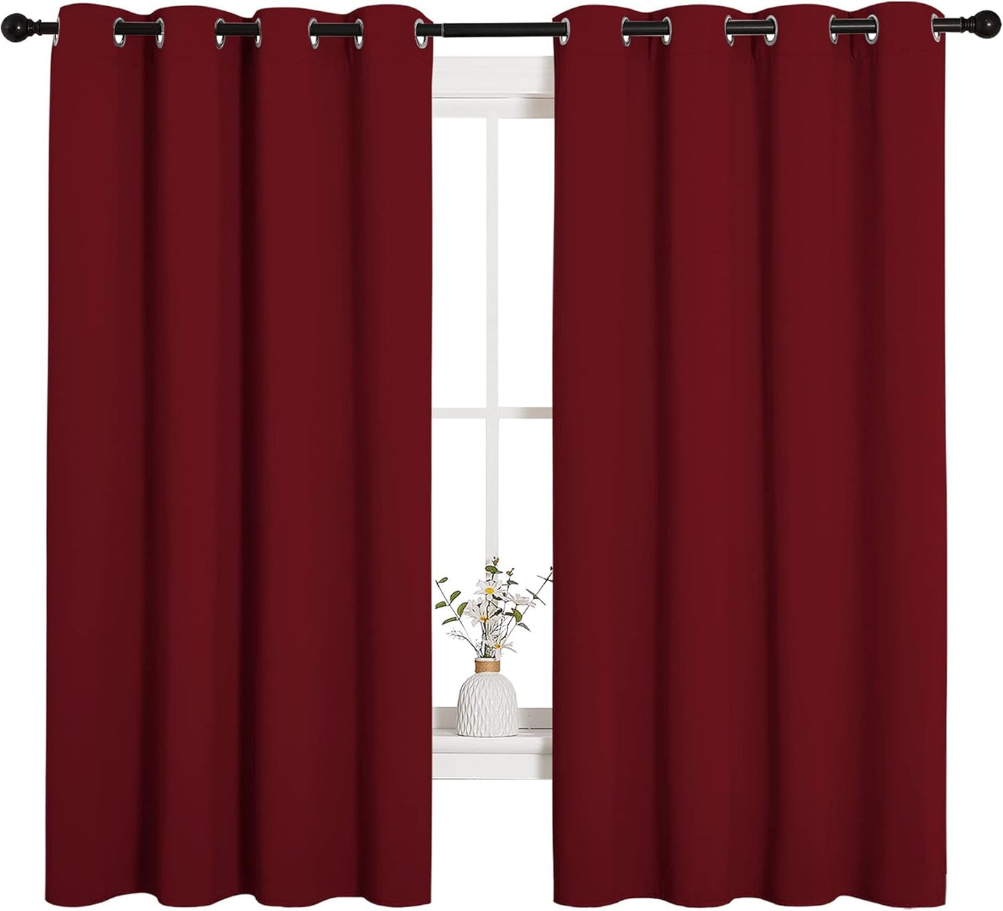 NICETOWN Halloween Pitch Black Solid Thermal Insulated Grommet Blackout Curtains/Drapes for Bedroom Window (2 Panels, 42 inches Wide by 63 inches Long, Black) - Colors A