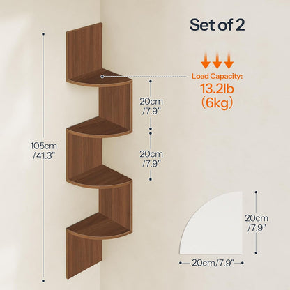 HOOBRO Corner Shelf Wall-Mounted, Set of 2 Floating Corner Shelves for Wall, 4-Tier Corner Bookshelves for Living Room, Bedroom, Bathroom, Home Office, Black BK25BJP201