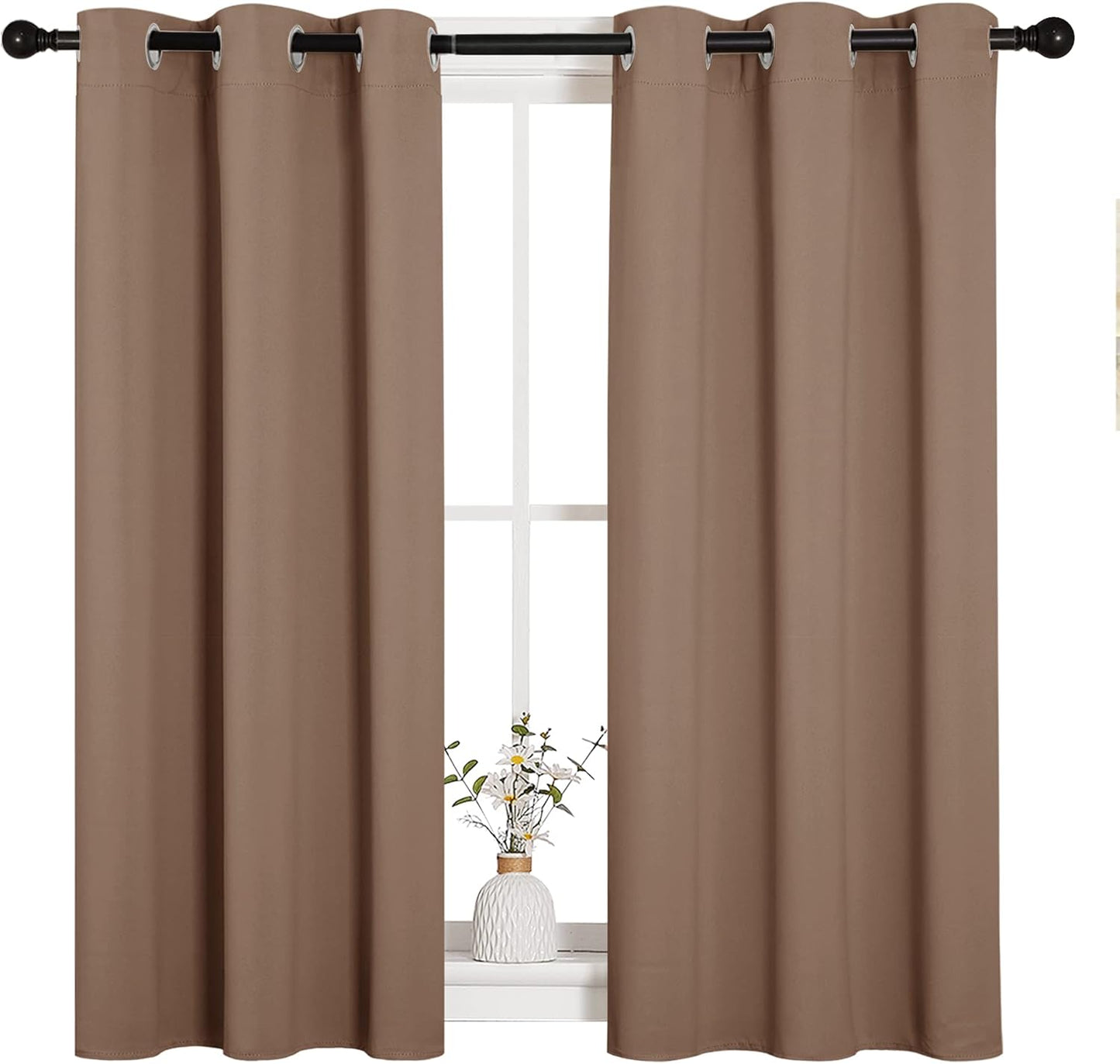 NICETOWN Halloween Pitch Black Solid Thermal Insulated Grommet Blackout Curtains/Drapes for Bedroom Window (2 Panels, 42 inches Wide by 63 inches Long, Black) - Colors D