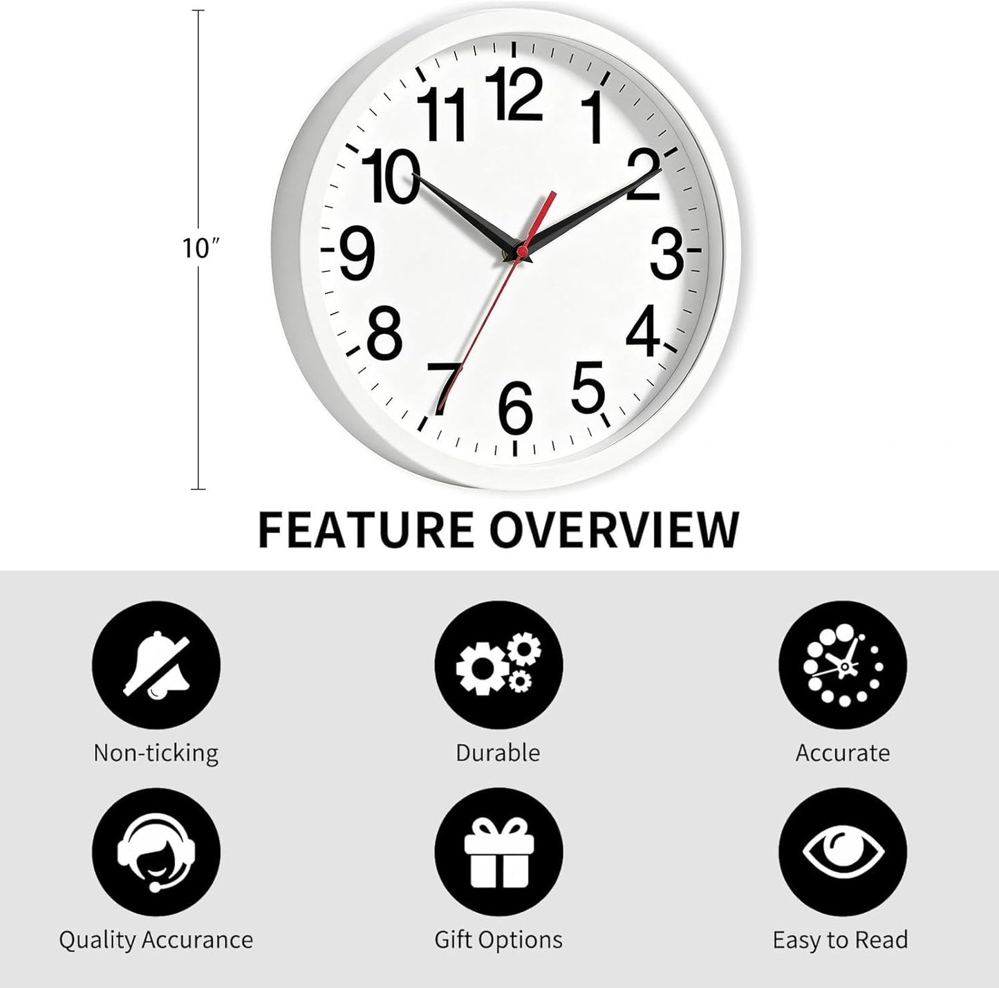 Rohioue Wall Clock Modern 8 Inch Battery Operated Silent Non Ticking Small Analog Clock for Living Room Office Home Bedroom Kitchen Bathroom(Black)