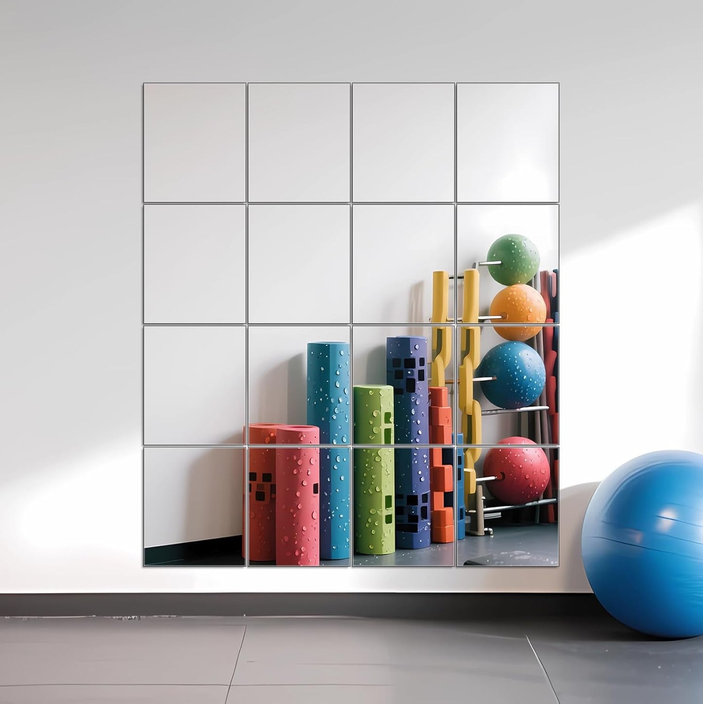 Ruomeng Home Gym Mirrors 12 Inch x 12Pcs Wall Mounted Mirror Glass Frameless Full Length Mirror Tiles for Home Gym, Bedroom, Door & Bathroom