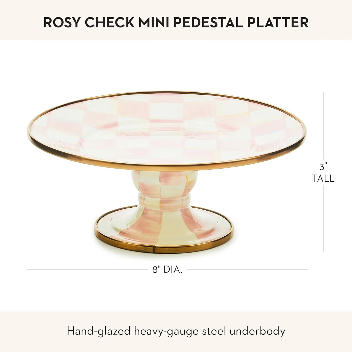 MACKENZIE-CHILDS Enamel Pedestal Serving Platter, Decorative Serving Dish for Food, Small, Black-and-White Courtly Check