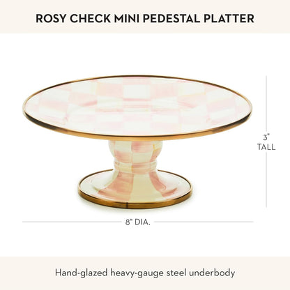 MACKENZIE-CHILDS Enamel Pedestal Serving Platter, Decorative Serving Dish for Food, Small, Black-and-White Courtly Check