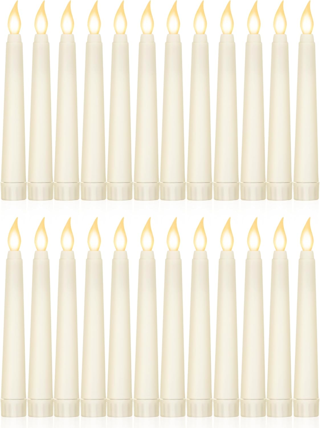 Treela 24 Pcs Flameless Taper Candles Battery Operated Bulk Fake Candles Light LED Candle Sticks Flickering Tapered for Easter Wedding Anniversary Decoration(Basic,11 Inch,Ivory)